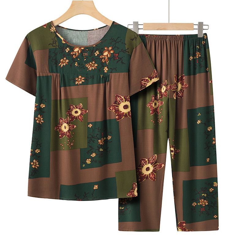 Fashion Printed Short Sleeved Two-piece Top Pants Summer Loose Casual Plus Size Set