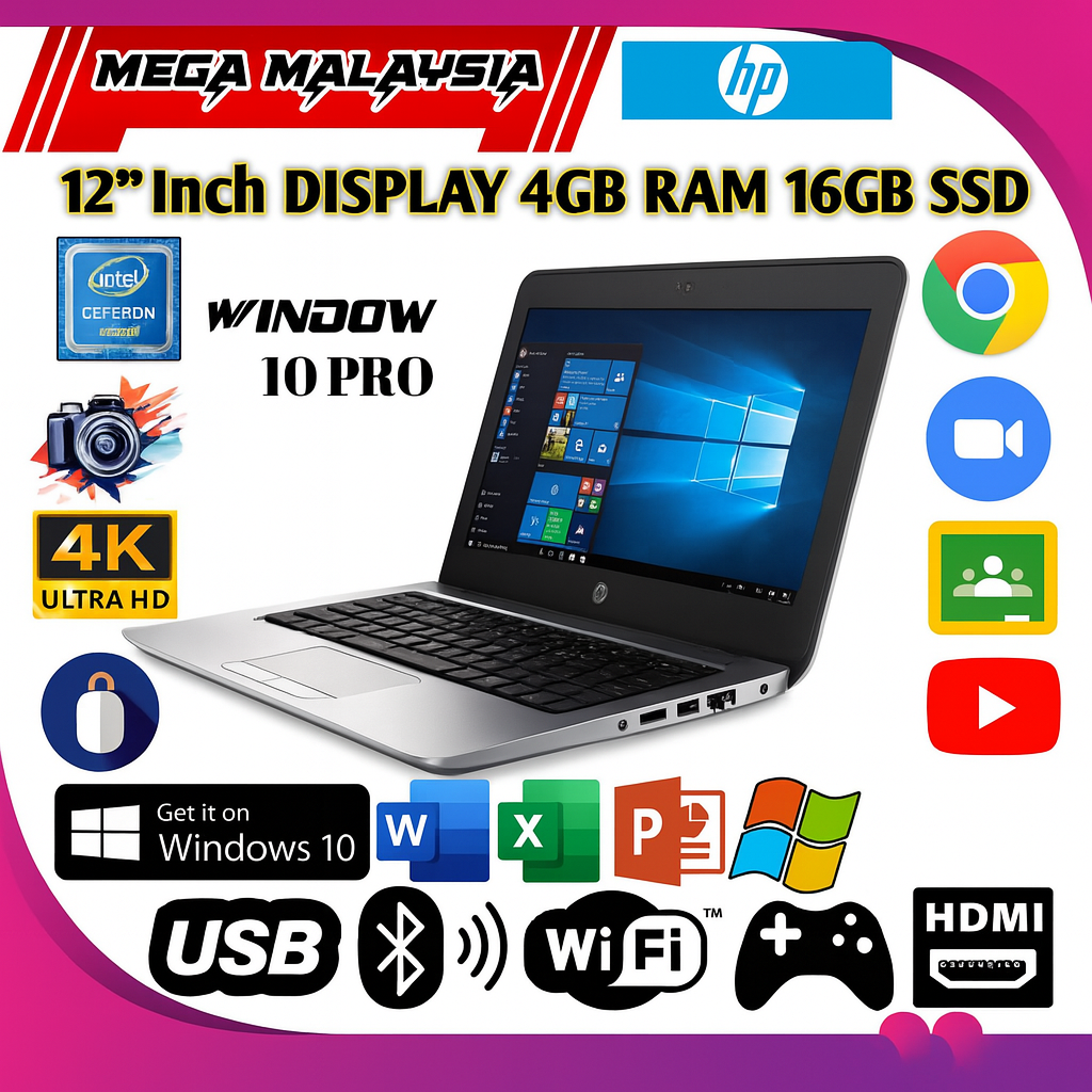HP Window 10 Pro Laptop || Intel Celeron 4GB RAM 16GB SSD 11.6 Display || Business Office Laptops