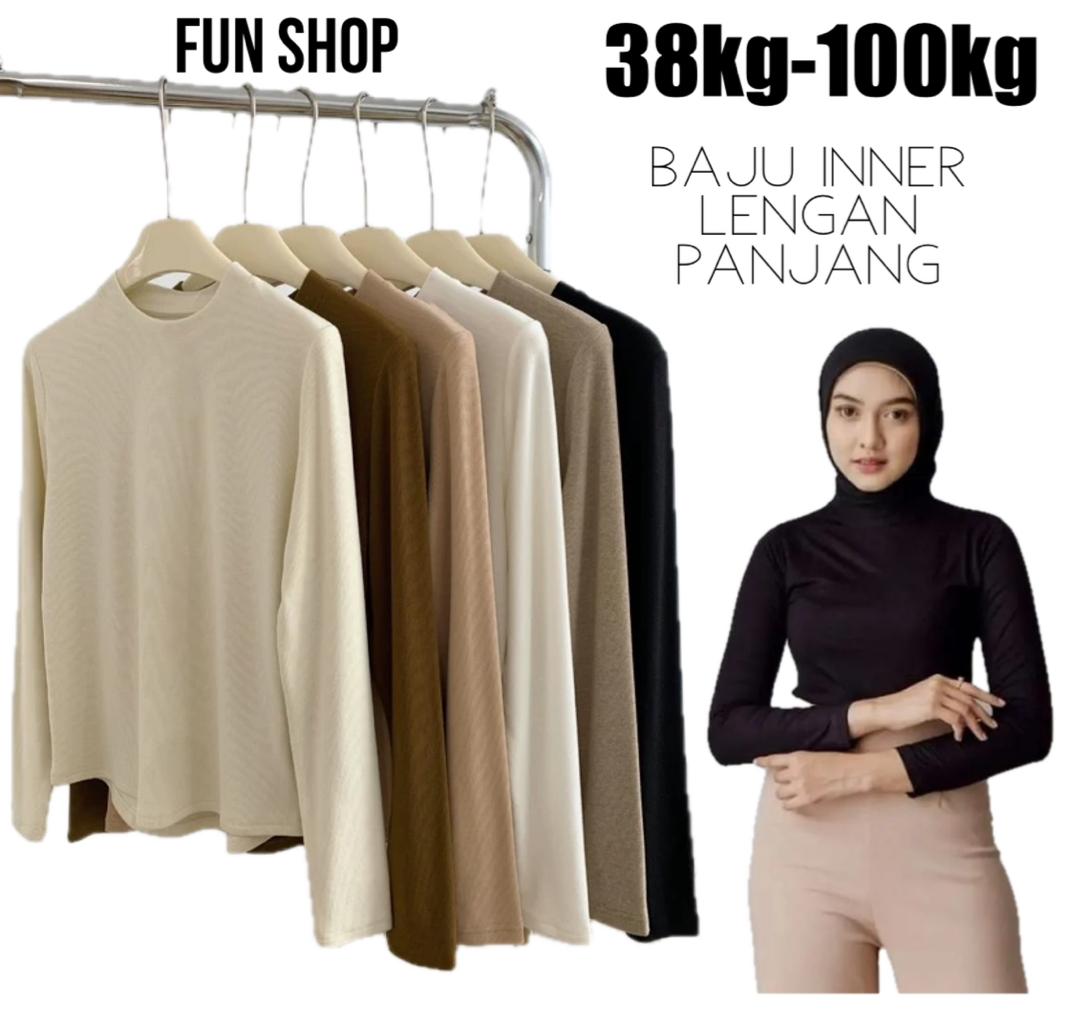 Baju Inner Lengan Panjang Muslimah Inner Plus Size inner Cotton M to 5XL 40-100kg