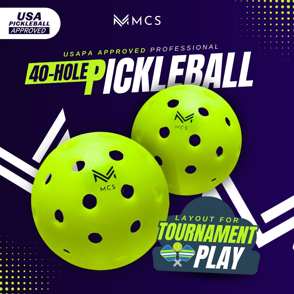 MCS Pickleball USAPA Approved Professional Indoor & Outdoor 40 Holes Pickleball | Tournament Grade Durability& Precision