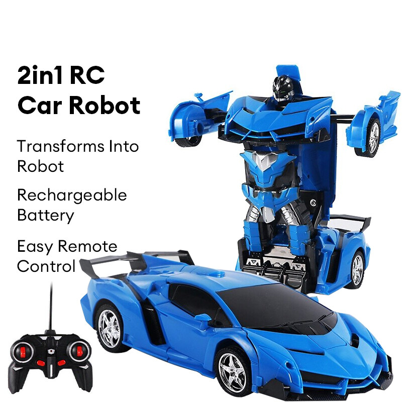Remote Control Rechargeable Transforming Car Robot Toy  2-in-1 Sports RC Car for Boys Kids