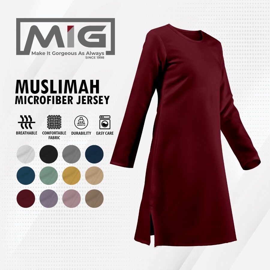 MIG Microfiber 160gsm Muslimah Jersey Crew Neck Long Sleeve Plain