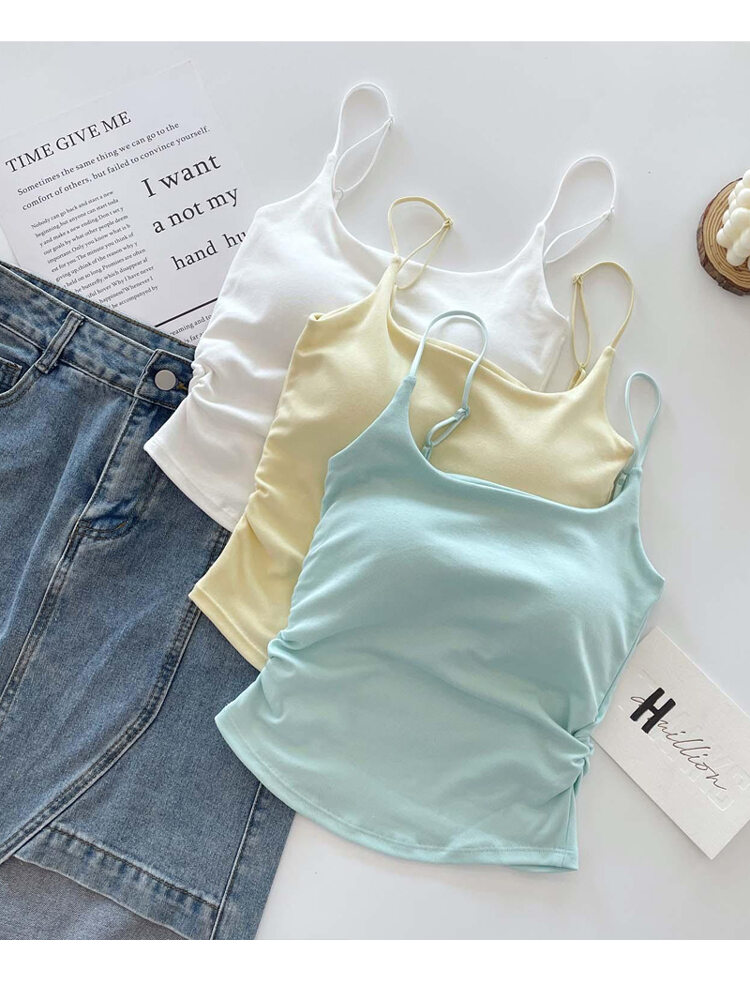 Korean Style Adjustable Strap Vest Women's Innerwear Outerwear Sweet Spicy Slimming Tube Top Short Length Solid Color