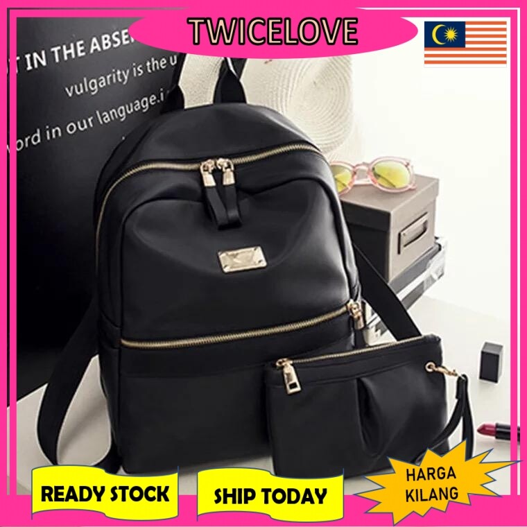 TWICELOVE Malaysia - Metal 2 In 1 Backpack Shoulder Women Handbag Tote Bag Sling Beg Tangan Bags Purse Clutch Pouch Women Lady Perempuan Gift Hadiah for Ladies Wallet Casual Dinner Cantik Girl Raya Ko