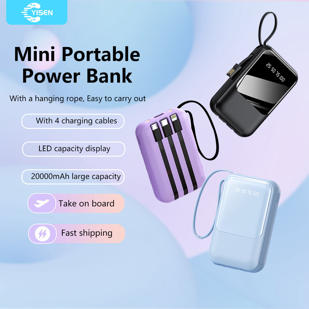 20000mah Mini Powerbank Portable Candy Color Girl Fashion Power bank With 4 Cables Led Display