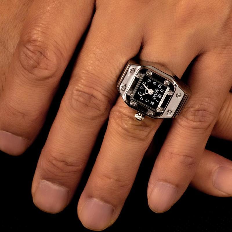 wgk 1pc Men Quartz Watch Ring With Watch Digit Dial Rectangle Unisex Fashion Artificial Jewelry Gifts Not Waterproof