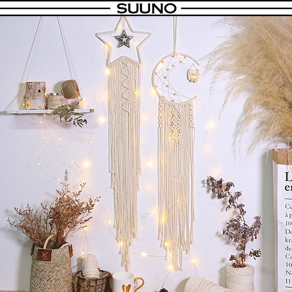 Creamy-White Macrame Wall Hanging Handwoven Bohemian Cotton Rope Boho Tapestry Home Decor Handwoven Bohemian Cotton Rope Tapestry Home Decoration Macrame Wall Hanging