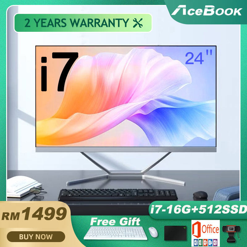 ACE desktop computer full set all in one desktop pc 24 inch Curved screen asus mini pc core intel i7 i3 RAM 8G 16GB SSD 512GB Windows 11 desktop computer full set, 2 year local warranty aio desktop pc