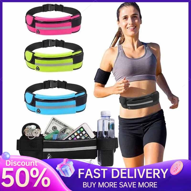 Sports Waist Bag Fitness Running Bag For Men women 6.5Inch Phone Storage Bag Outdoor Sports Belt Pouch Wallet with Bottle Holder Cycling Bag Waterproof Anti-theft Sport Bags Personal Zipper Waist Belt
