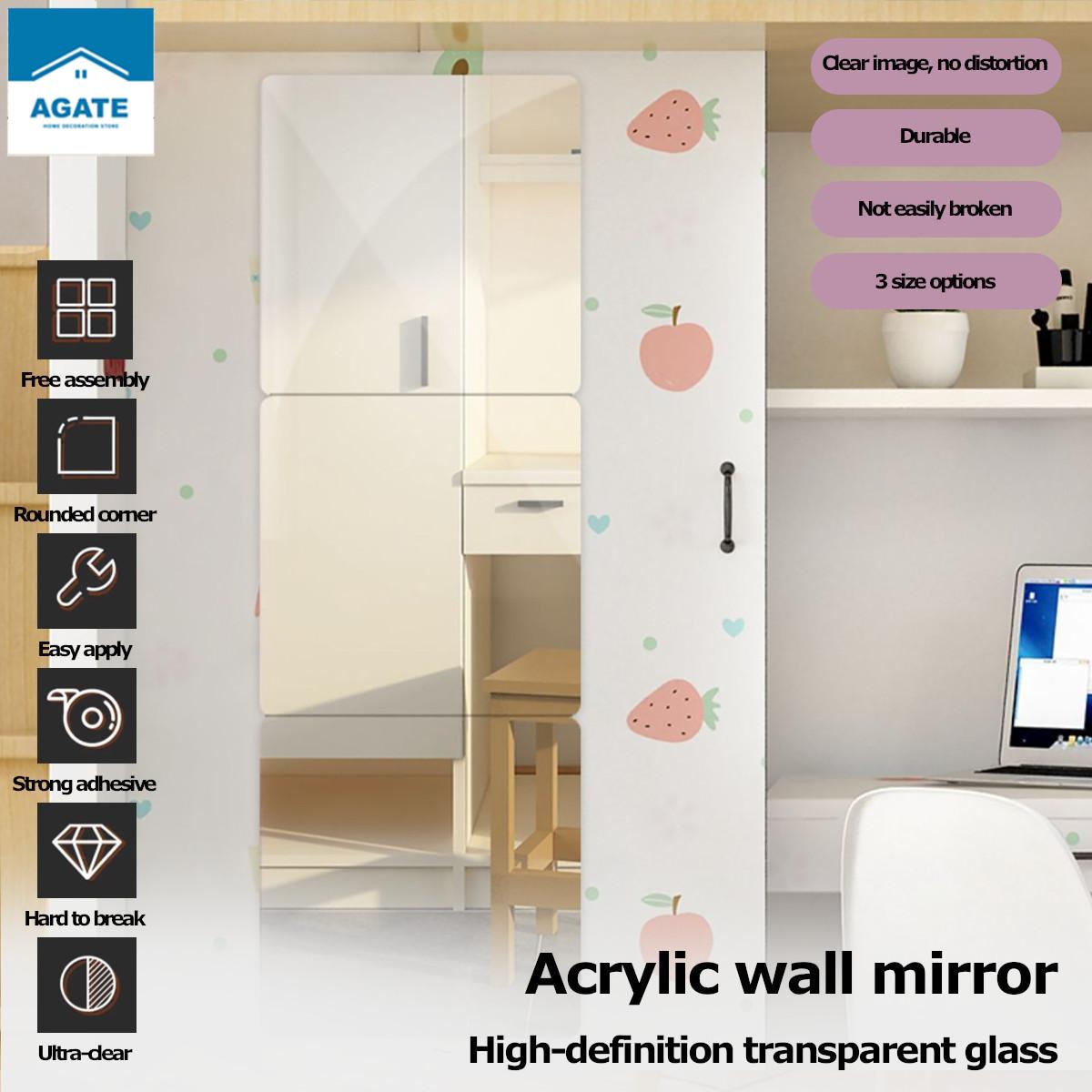 Cermin Acrylic Mirror Wall Sticker Stitching Full Body Mirror DIY Self-adhesive Removable Home Decor