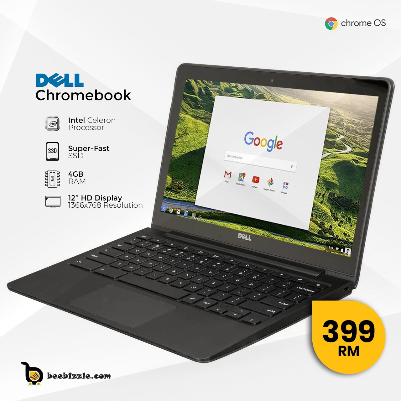 Dell ChromeBook 11 - Touch screen, Intel Celeron 2955U, 4GB Ram, 16GB SSD, WebCam, HDMI, 12'  HD Screen, Webcam. Wifi