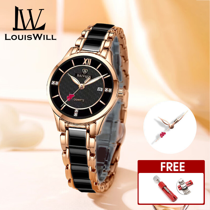 LouisWill jam tangan perempuan watches for women Ladies Fashion Watch Retro Quartz Watch 30M Waterproof Watch Ceramics Thin Strap Watch Roman Numerals Dial Watches Luxury Design Watch Wristwatch with 