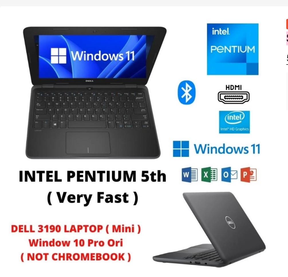 Dell Latitude 3190 Window 11 Pro Intel Pentium 4GB Ram 128GB SSD HDMI Slim Mini Business Laptop