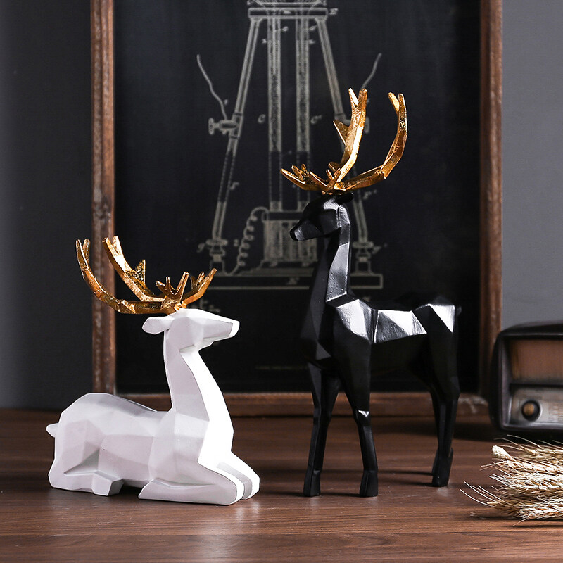 Livingmall Black and White Elk Home Decoration Bedroom Office Cabinet Desktop Decoration Accessories Ornaments