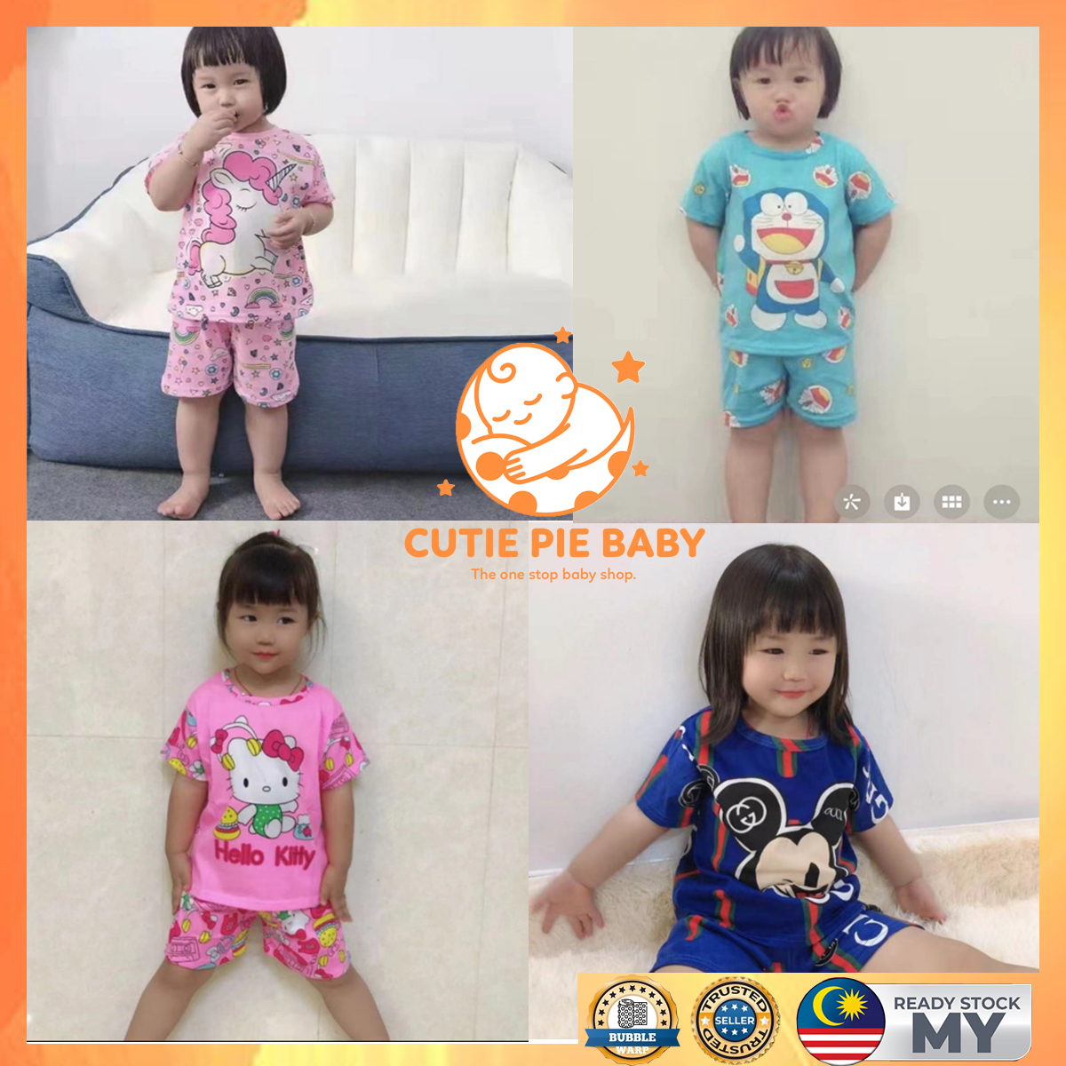 Kids Pyjamas Baby Unisex Boy Girl Short Sleeve Cute Cartoon Child Sleepwear Comfortable BAJU TIDUR LENGAN PENDEK