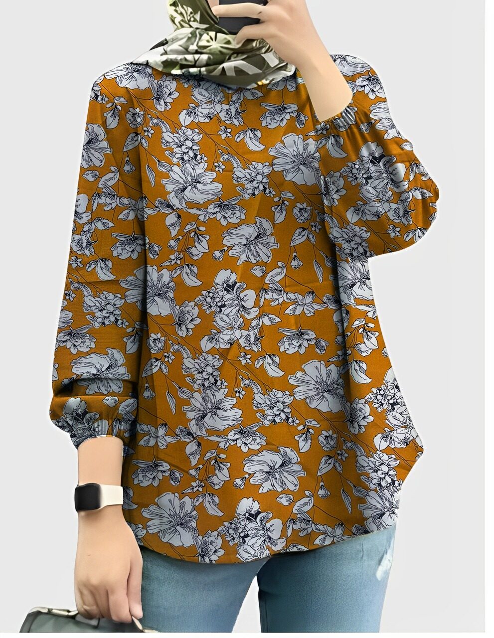 BLOUSE ALINA PRINT NEW ARRIVALS BY SAIRA COLLECTION DENGAN MOTIF BIRU DAN PUTIH SHIRTS