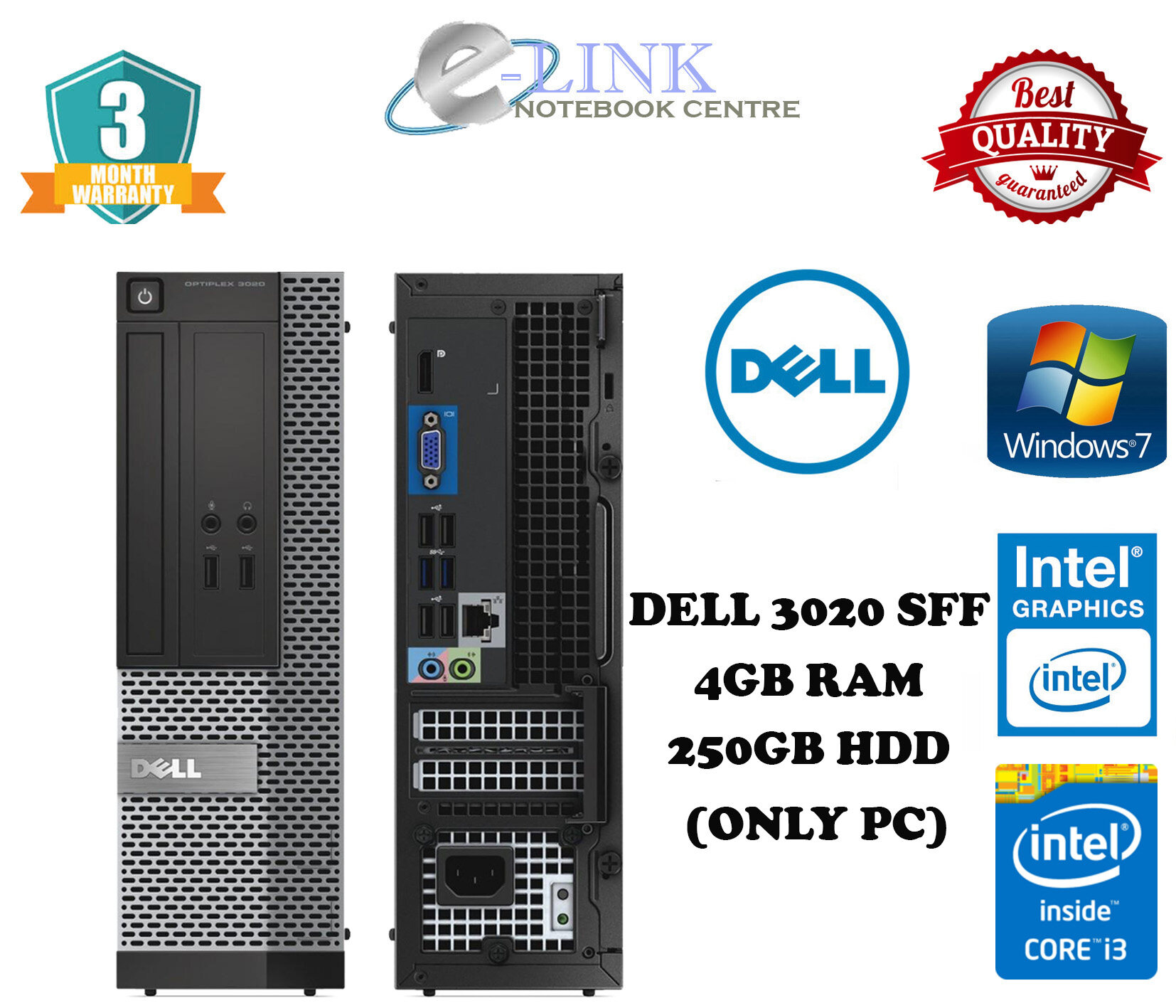 ( Big Offer 50% Dell Intel i3 4th Generation  SFF Refurbished ) OPTIPLEX 3020 SFF / 4GB DDR3 RAM / 250GB HDD / Window 7 (Only Pc)
