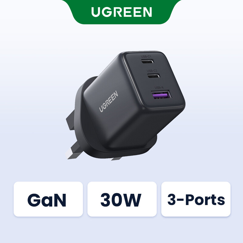 UGREEN 30W GaN Charger 3 Ports 2*USB C +USB A for iPhone 16 Pro Max iPhone 15 Pro Max Samsung S24 S25 Ultra Xiaomi Oppo