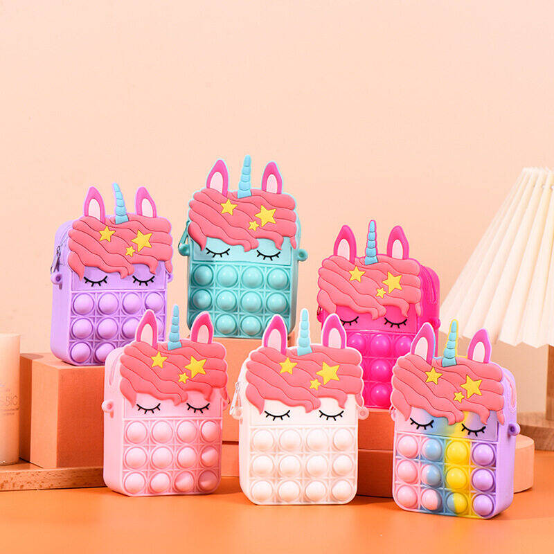 Cute Toy Kid Cartoon Bag Silicone Unicorn Pressure Reducing Bubble Squeezing Joy Crossbody Bag Children's Princess Zero Wallet