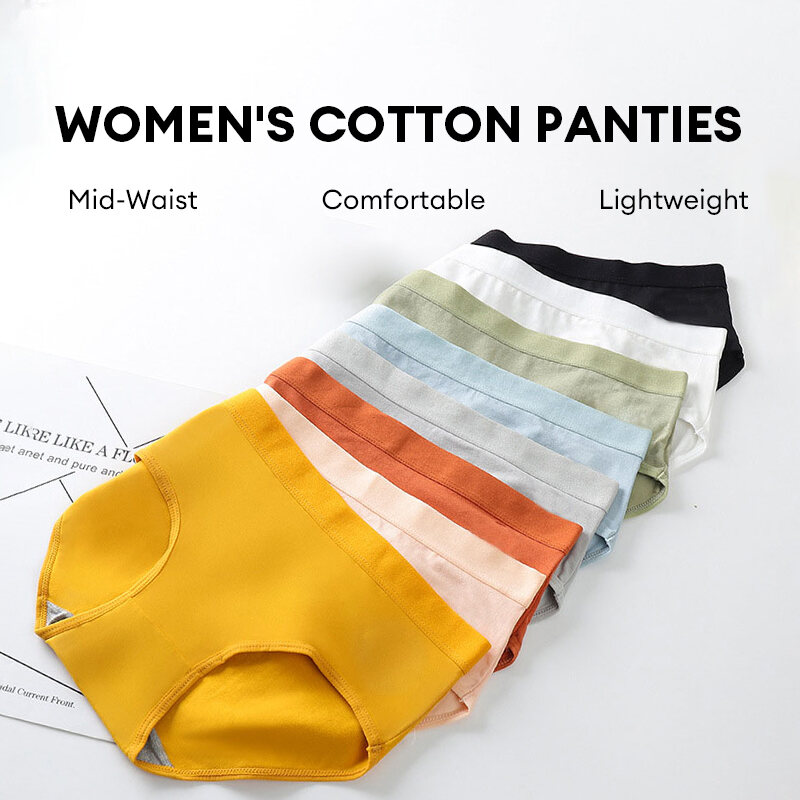 Women Cotton Mid Waist Graphene Breathable Sexy Panty Underwear Classic Soft Fabric Plain Simple Female Briefs Panties