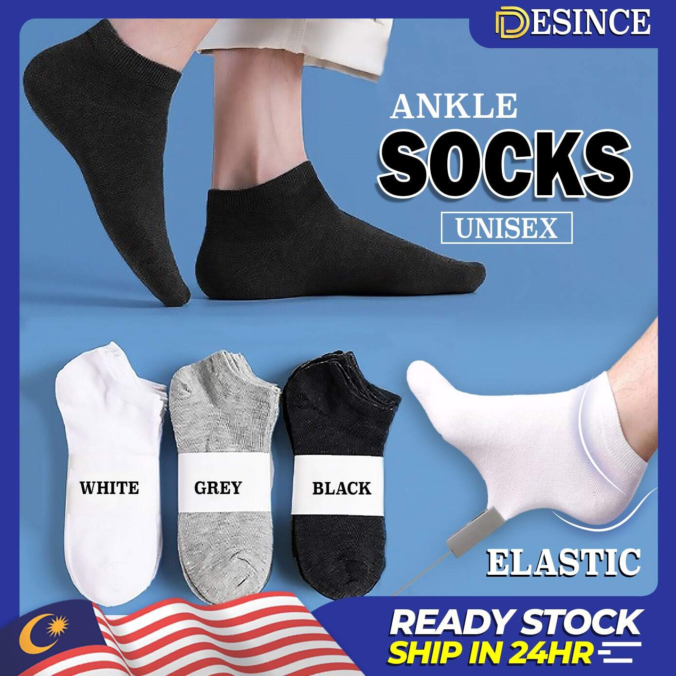  DESINCE Cotton Socks Low Ankle Sock Men Women Grey Black White SK SHORT