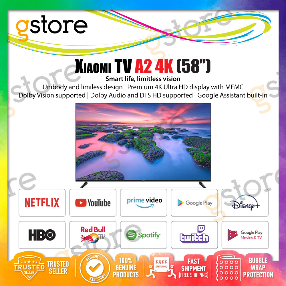 [Malaysia Set | Free Shipping] Xiaomi TV A2 4K 58" (Premium 4K Ultra HD display with MEMC | Dolby Vision supported | Dolby Audio and DTS HD supported | Google Assistant built-in) Smart TV with 2 Years