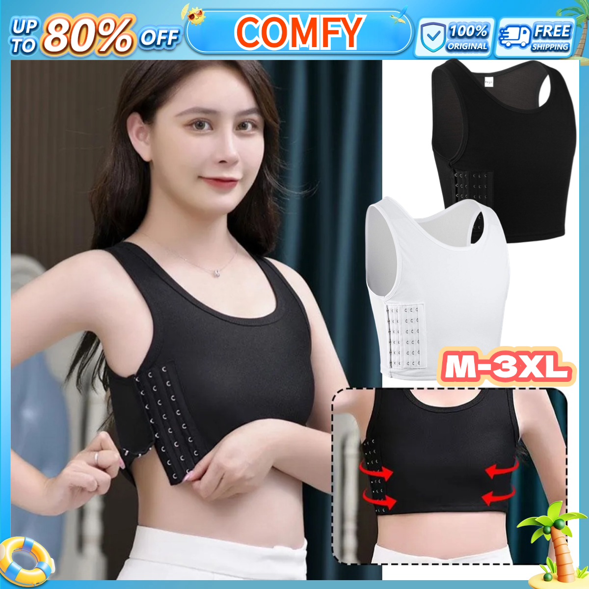 COMFY Binder Tomboy Full Bandage Sports Corset Vest with Buttons Chest Binder for Lesbians Comfortable Cotton Sports Bra for Lesbians Pullover Tank Top Sando Binder for Lesbians Tomboy Chest Binder Su