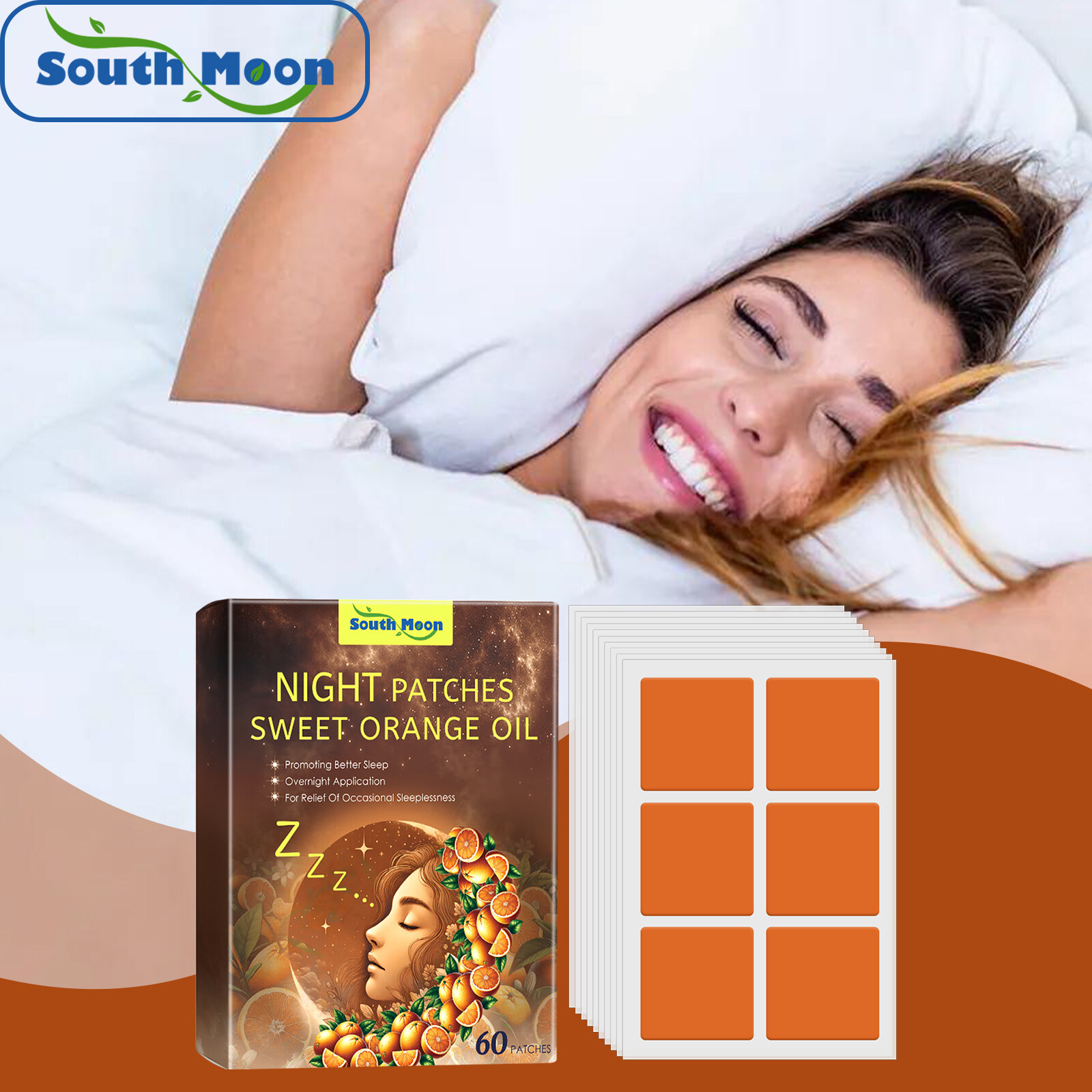 South Moon Night Patches Sweet Orange Oil Sleep Patch Anxiety Essential Oil Relieve Headache Stress Plaster  Improve Insomnia Sleep Quality Body Relax Sticker Home Fragrance Essential Oil Patch (60pcs