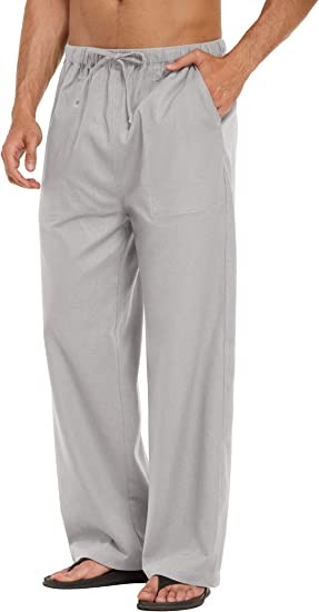 COOFANDY Mens Linen Loose Casual Lightweight Elastic Waist Yoga Beach Pants