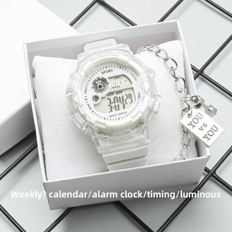 Sporty Student Boys Watch Night Light Display Electronic Wristwatch round Dial Silicone Strap Rubber Case Chinese Quartz Movement