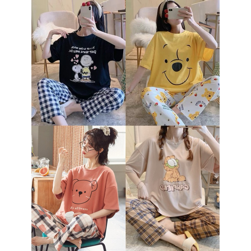 (Readystock)Baju tidur perempuan set nightwear T shirt perempuan women pyjamas women Pajamas ladies Pajamas Maternity