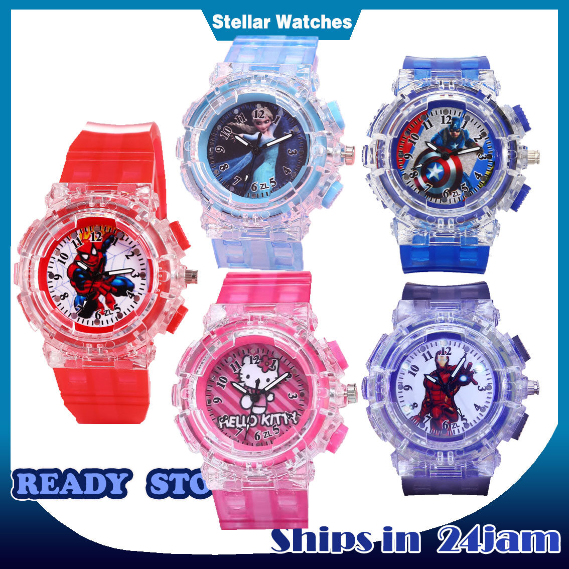 Jam Tangan Cartoon Kids LED Light Needle Watch Analog Jam Budak Lelaki Perempuan