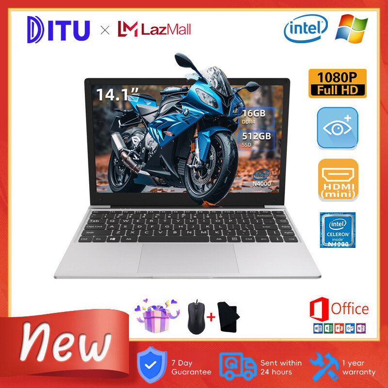 DITU Laptop 14.1 Intel Celeron N4000 16G RAM 512G SSD Computer laptops Windows 11 Pro Laptop for Business Office or Student use