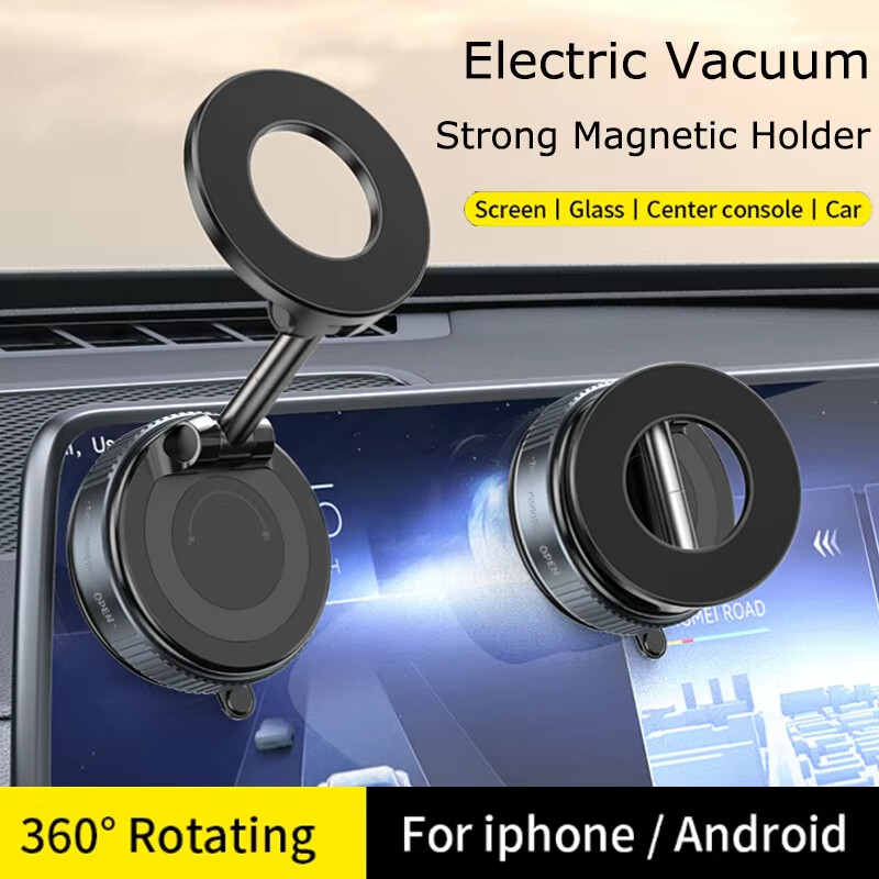 Car Mount Electric Vacuum Magnetic Holder Foldable Strong Suction Stand For Cell Phone For iphone 12 13 14 15 16 Live Streaming