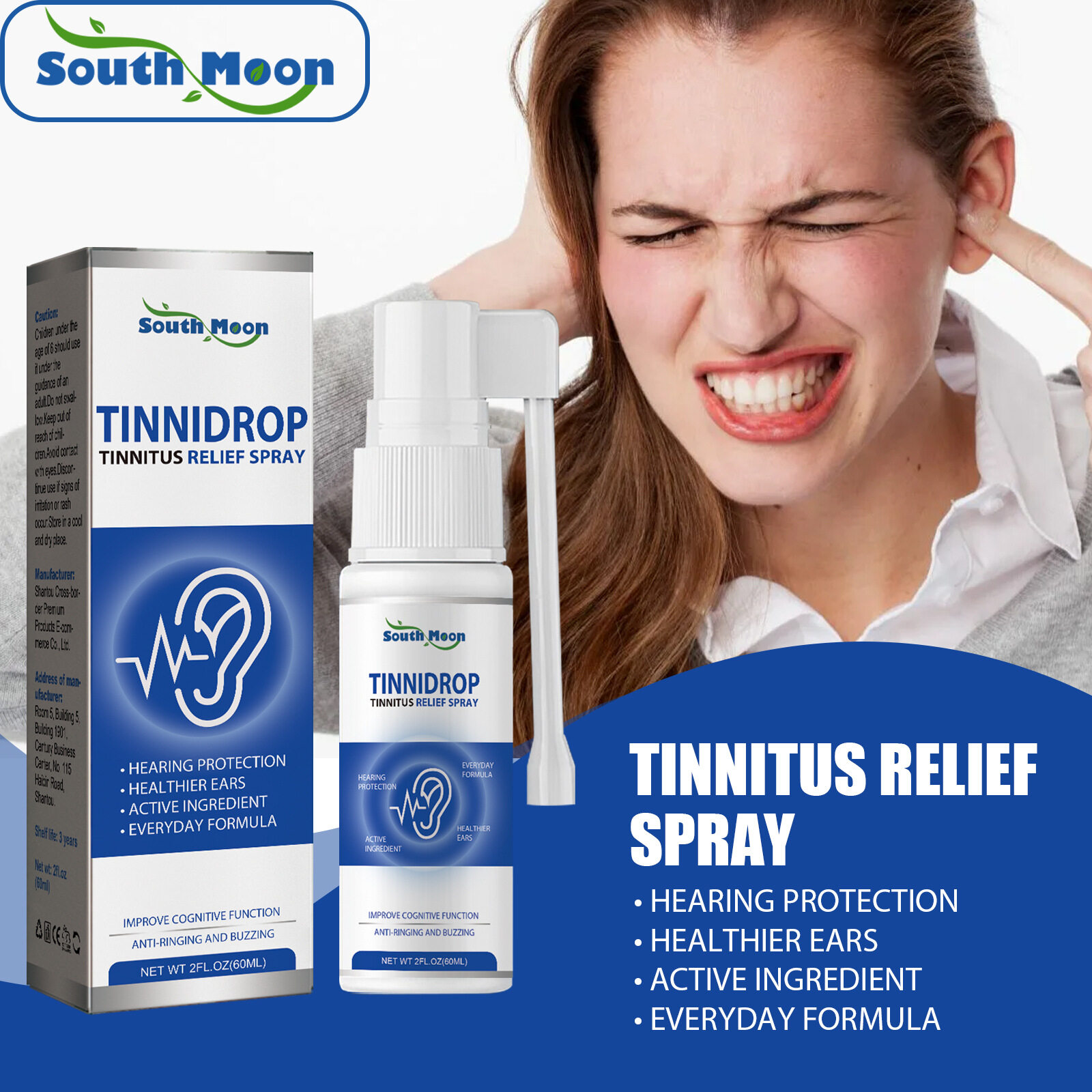 [Hot Sale]South Moon Tinnitus Relief Spray Clean Ear Canal Blockage Improve Listening Tinnitus Deafness Sore Relief Ear Cleaning Liquid  Anti Cochlear Earwax Blockage Cleaning Itching Swelling Relief 