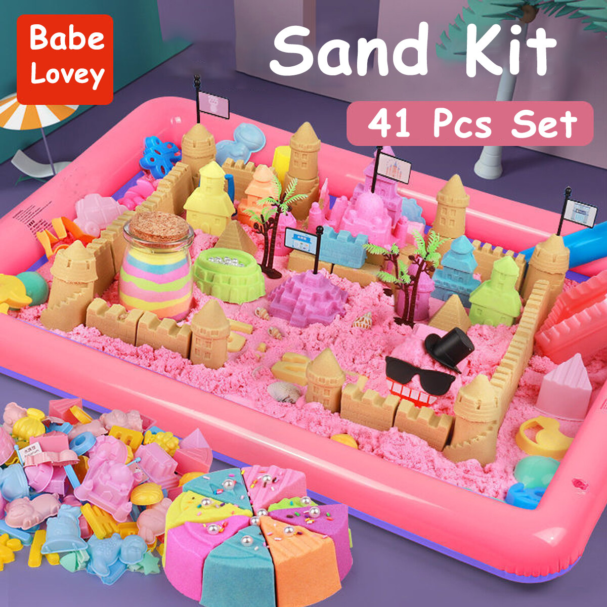 1kg Space Kinetic Motion Sand Playset with 39 pcs Molds Safe Non-toxic and Odorless for Kids