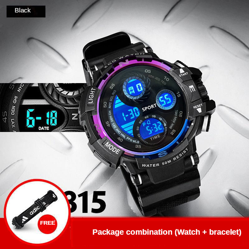 Electronic Watch Men's Korean-Style Simple Luminous Waterproof Ins Good-looking Handsome Men's and Women's Sports Black Technology Watch